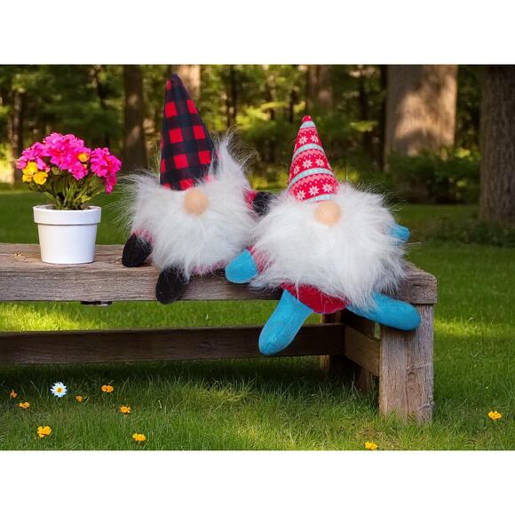 Gnomes Plush Holiday Time 8" Plaid Holiday Print Decor Winter Christmas - Picture 2 of 2